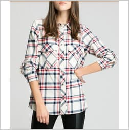 Women_s 2 pockets with flap plaid flannel shirt